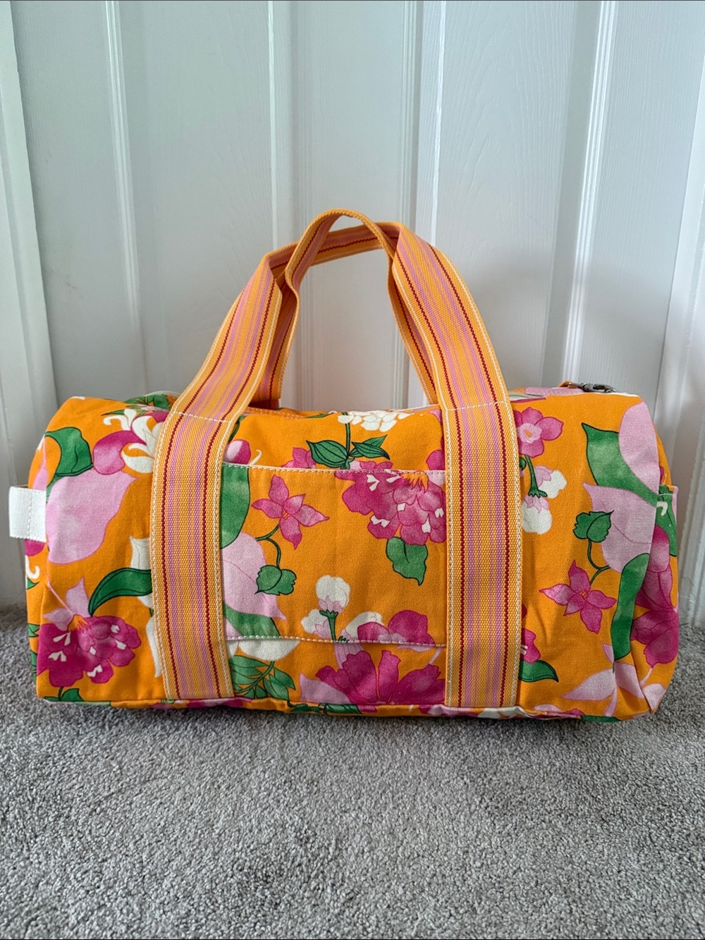 Lands' End Orange Floral Canvas Travel Duffel